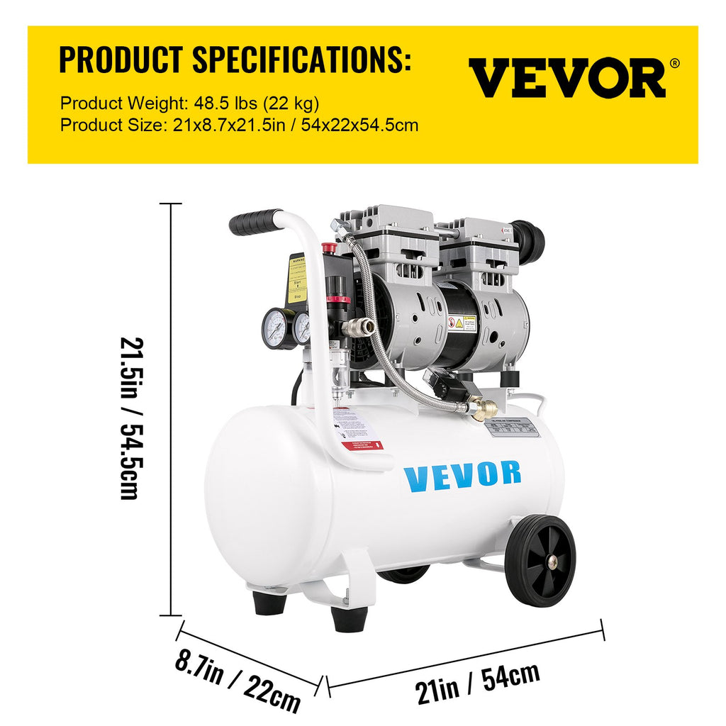 Air Compressor 20.8 L, Portable Air Compressor 1 HP, Oil-Free Air