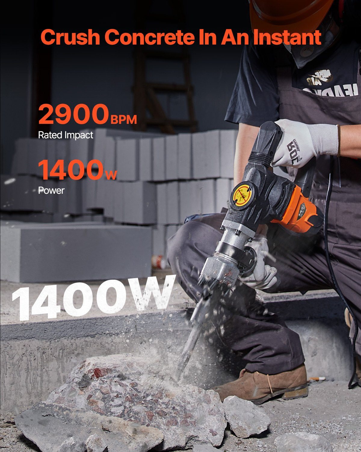 Demolition Jack Hammer Concrete Breaker 1400W Electric Hammer 2 Chisel