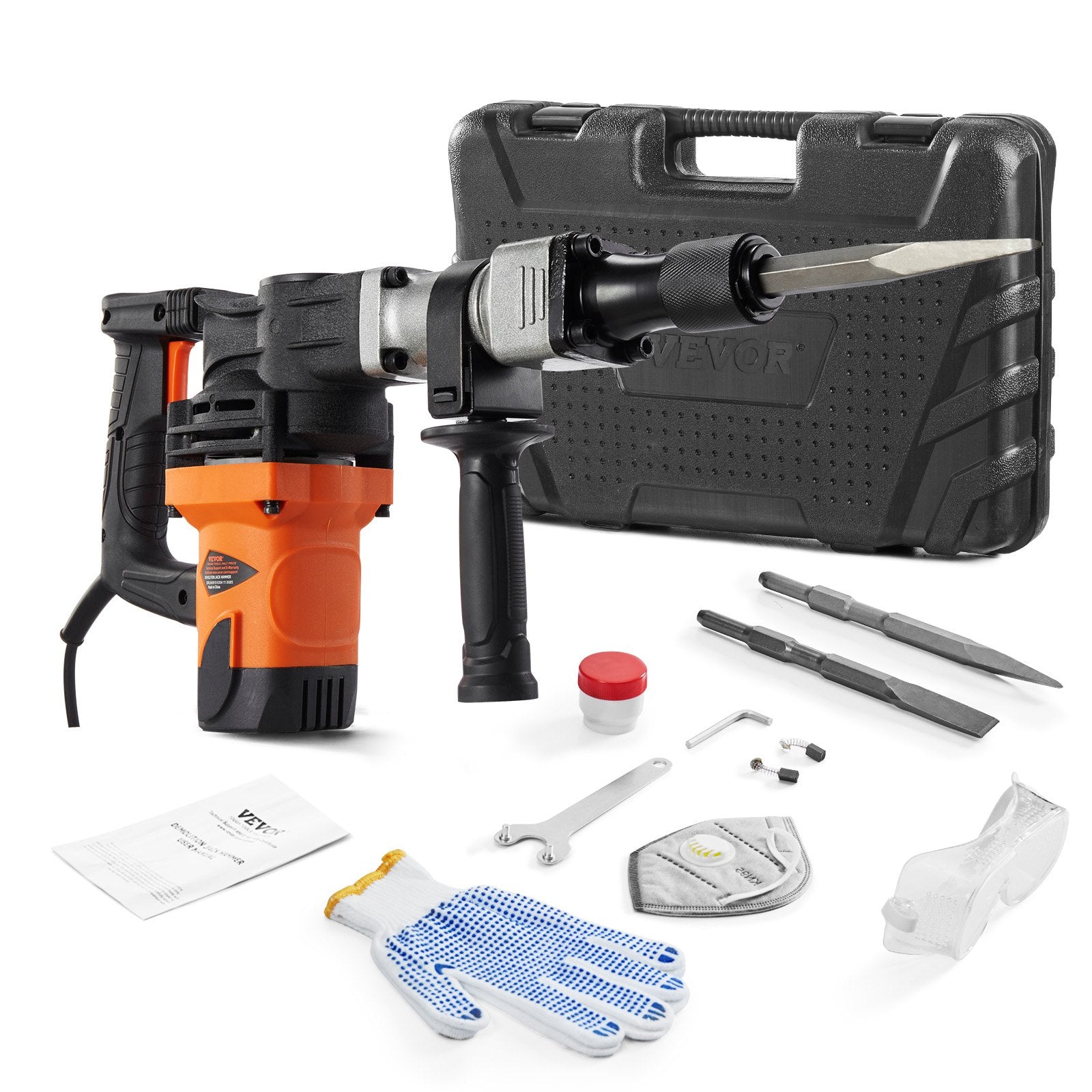 Demolition Jack Hammer Concrete Breaker 1400W Electric Hammer 2 Chisel