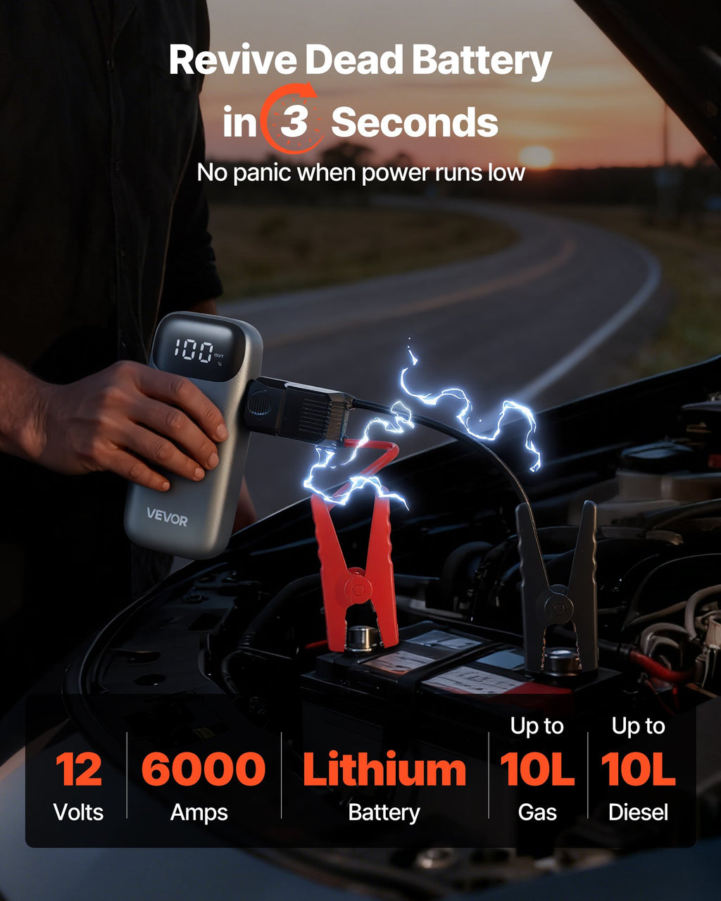 Jump Starter, 6000A Peak, Car Jumper Starter Battery Pack, 12V
