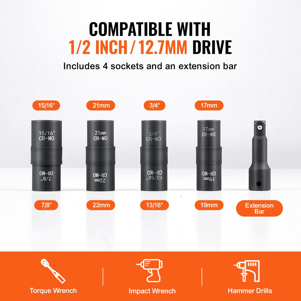 Lug Nut Impact Socket Set, 1/2 inch Drive Metric and SAE 6-Point Flip