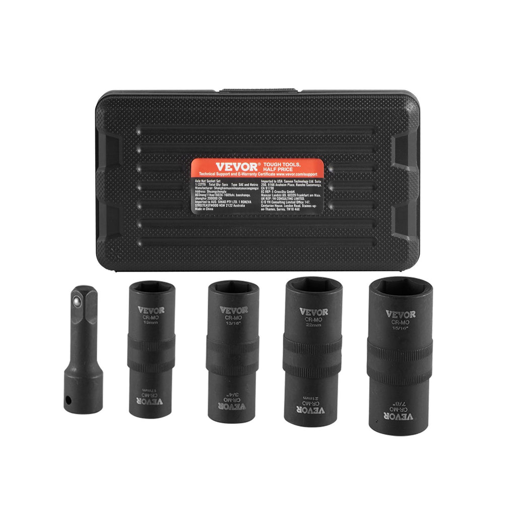 Lug Nut Impact Socket Set, 1/2 inch Drive Metric and SAE 6-Point Flip