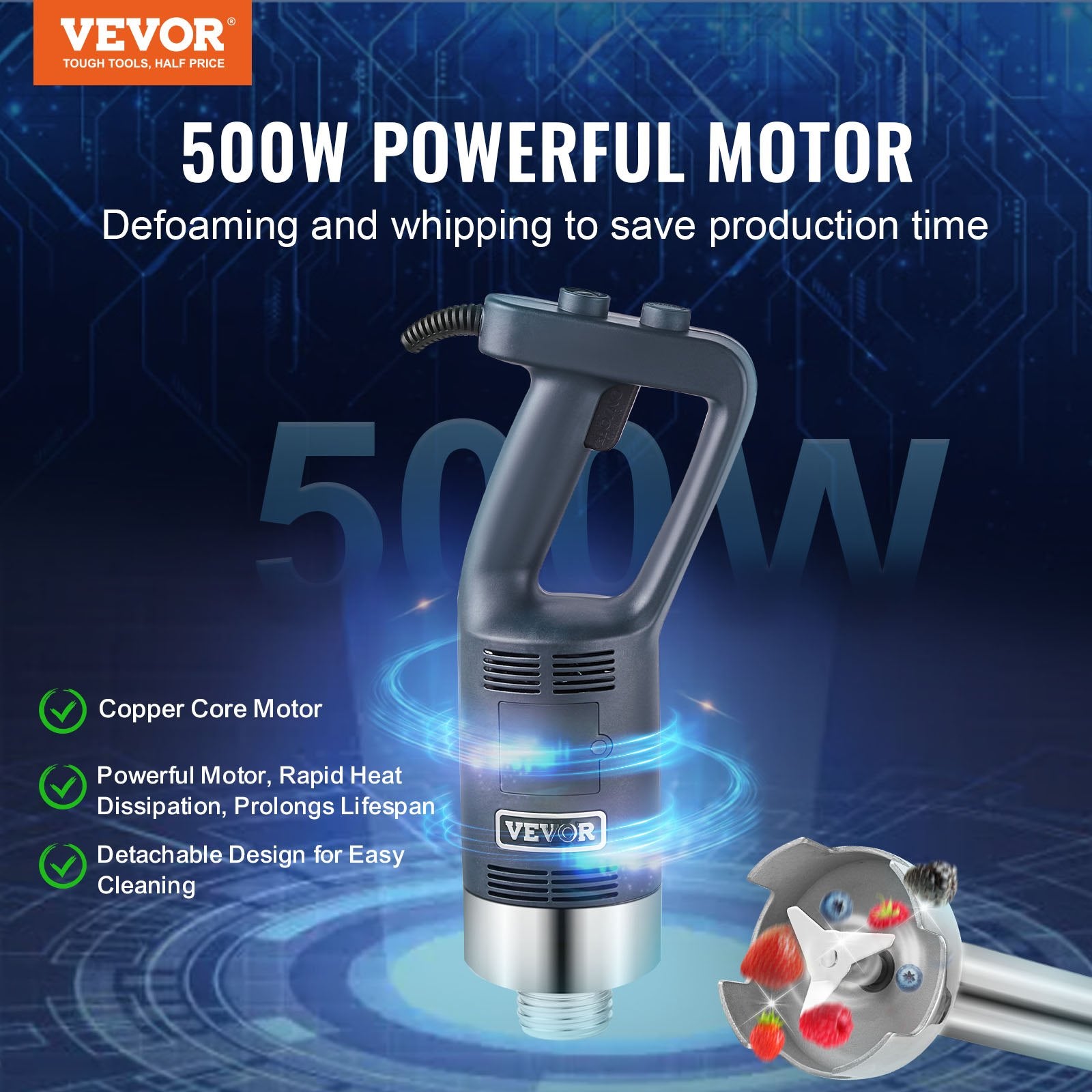 Commercial Immersion Blender, 500W Heavy Duty Hand Mixer, 16 inch